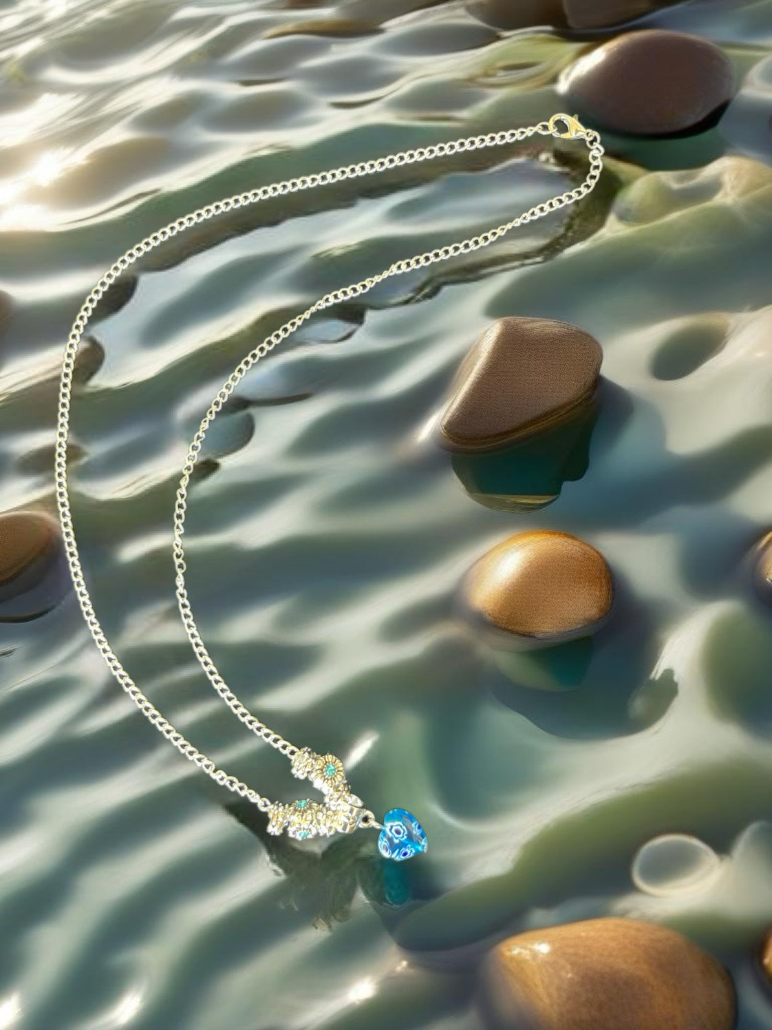 Blue Murano Heart necklace